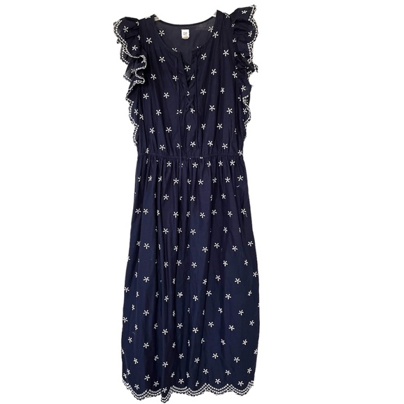 GAP•navy blue embroidered ruffle midi dress M NWOT - Picture 3 of 6